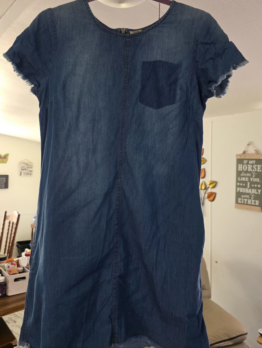 Women's Indigo Denim Shift Dress with Pocket